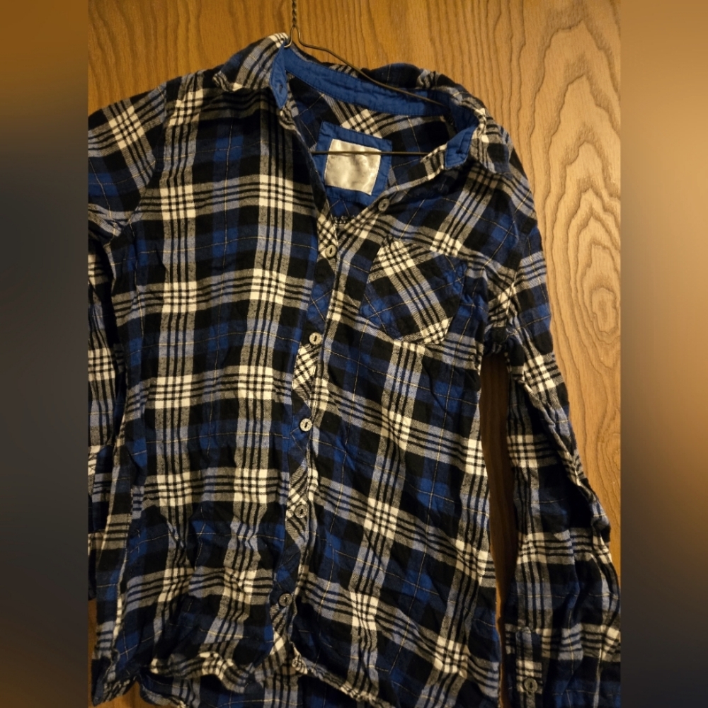 Blue long sleeve girls button down flannel Justice
